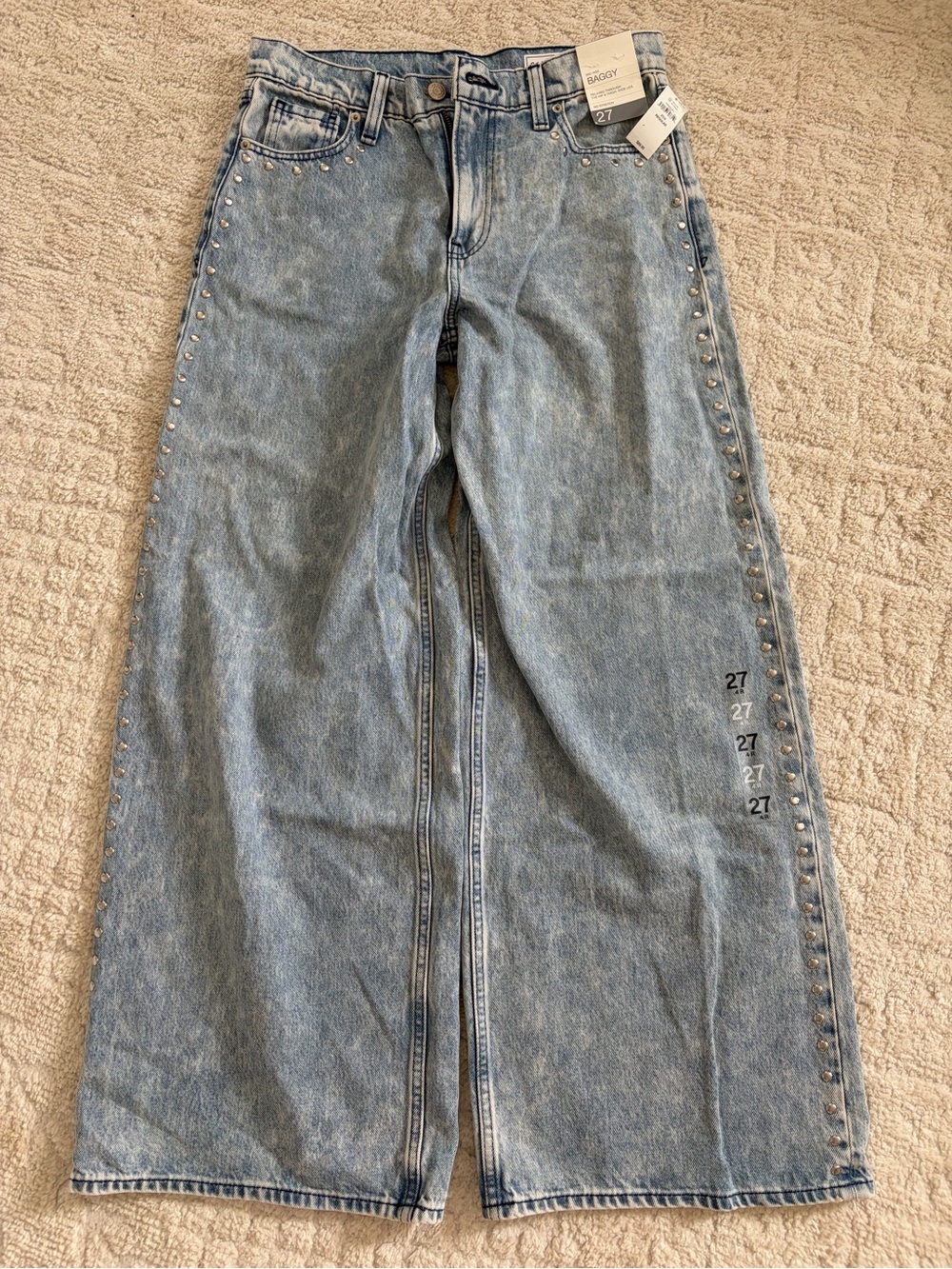 GAP Light Blue Wide-Leg Studded Jeans
